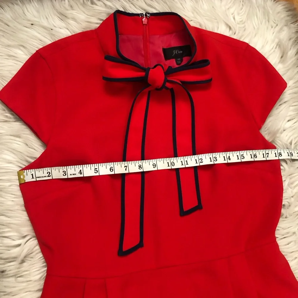 J Crew Bow Tie-neck 365 Crepe Fit & Flare Cap Sleeves Nautical Red Navy Dress 10